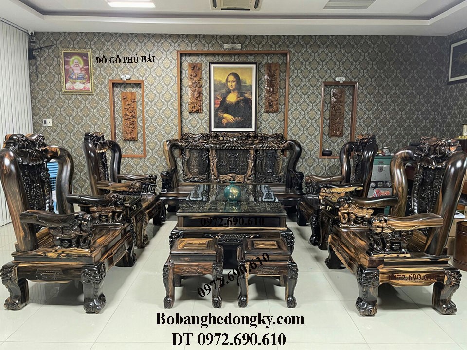 Bàn ghế gỗ mun hoa